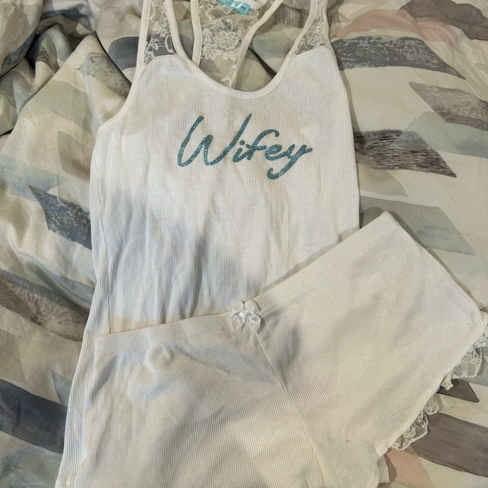 Betsey Johnson Wifey lace tank and shorts S